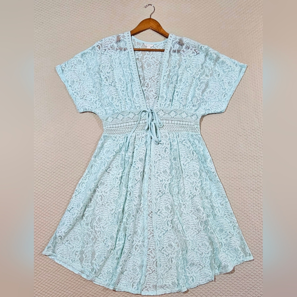 Cato Est. 1946‎ Aqua Floral Lace Boho Kimono Layering Duster Top Size 14/16W